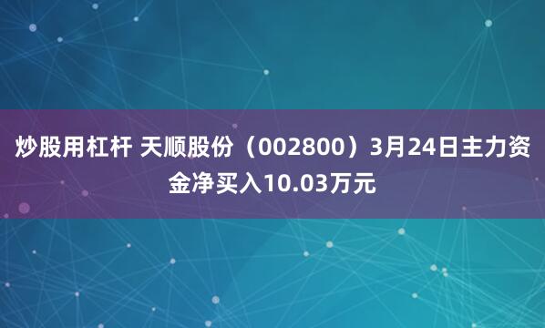 炒股用杠杆 天顺股份（002800）3月24日主力资金净买入10.03万元